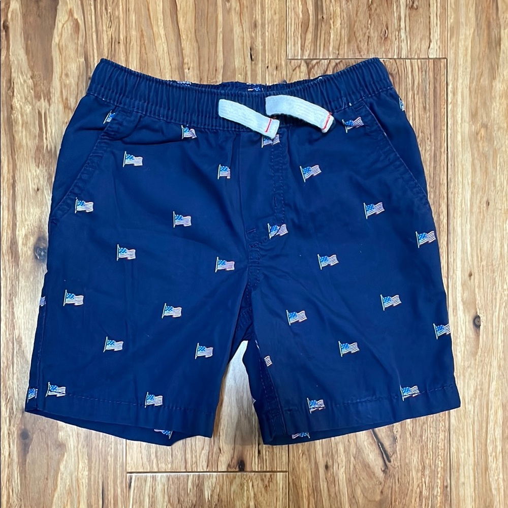 Navy Flag Embroidered Shorts